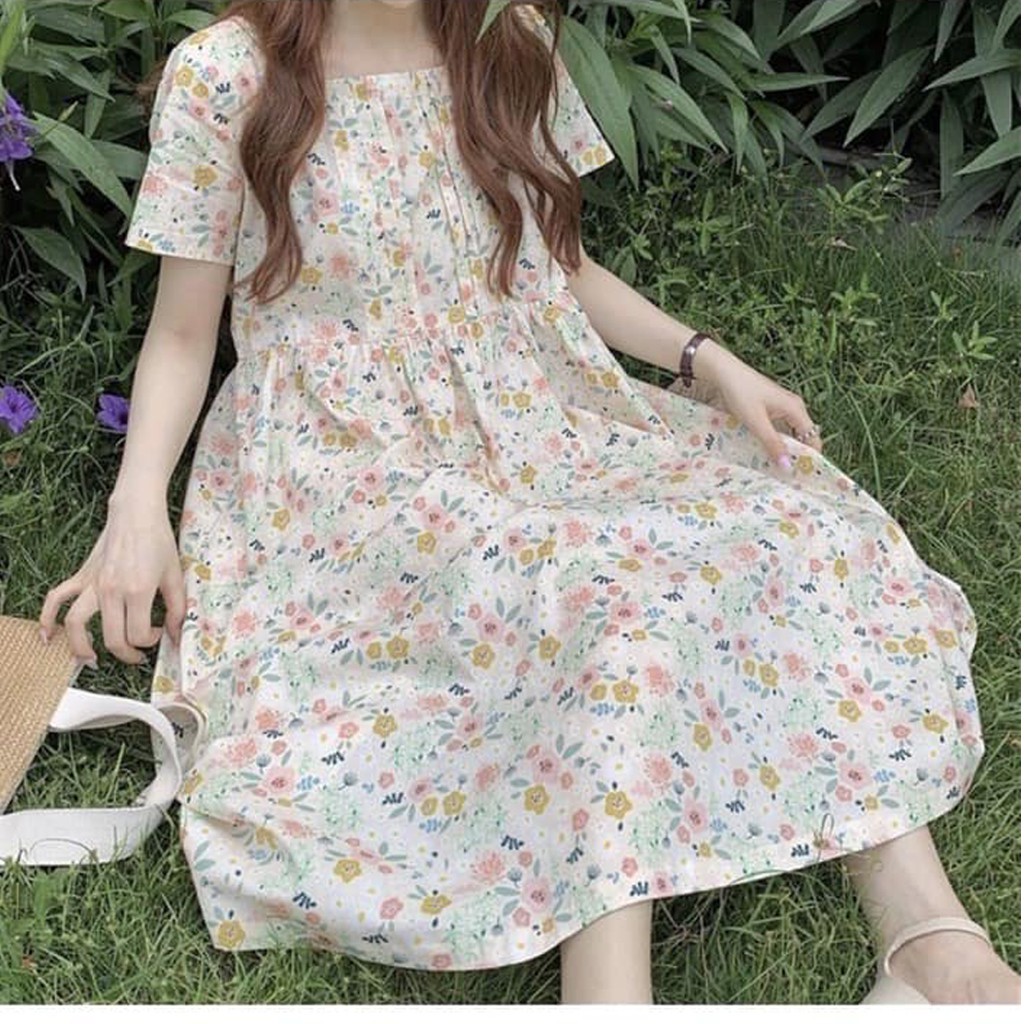Váy babydoll hoa marry kiểu mới dáng tiểu thư, đầm hoa vintage cộc tay có thắt nơ eo, đầm nữ dự tiệc dáng đẹp -CKV9005 | BigBuy360 - bigbuy360.vn