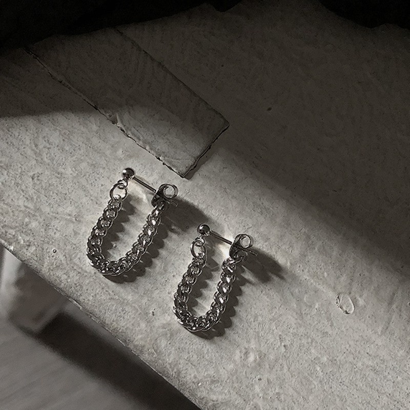 Khuyên tai 23147 dạng mắt xích đơn giản phong cách đường phố cổ điển sành điệu cho nam nữ