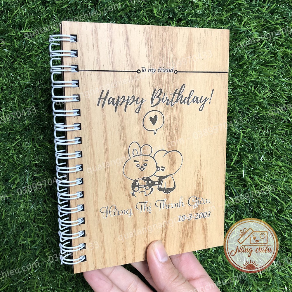 Sổ tay làm quà tặng sinh nhật cho người thân - Sổ bìa gỗ khắc hình và tên theo yêu cầu