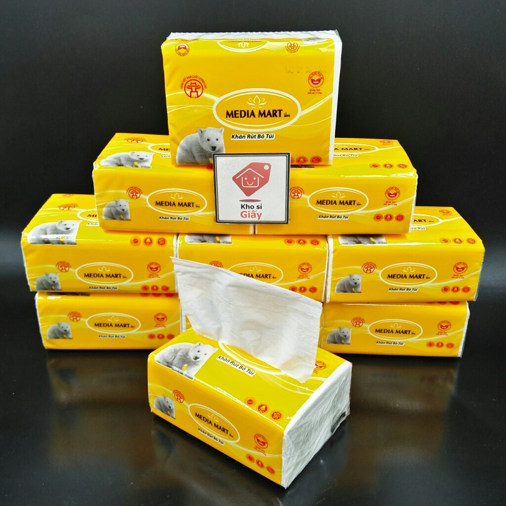 Combo 10 bịch khăn giấy rút Media bỏ túi 300 tờ/3 lớp siêu dai mềm mịn - Giấy rút trắng loại 1 bịch nhỏ