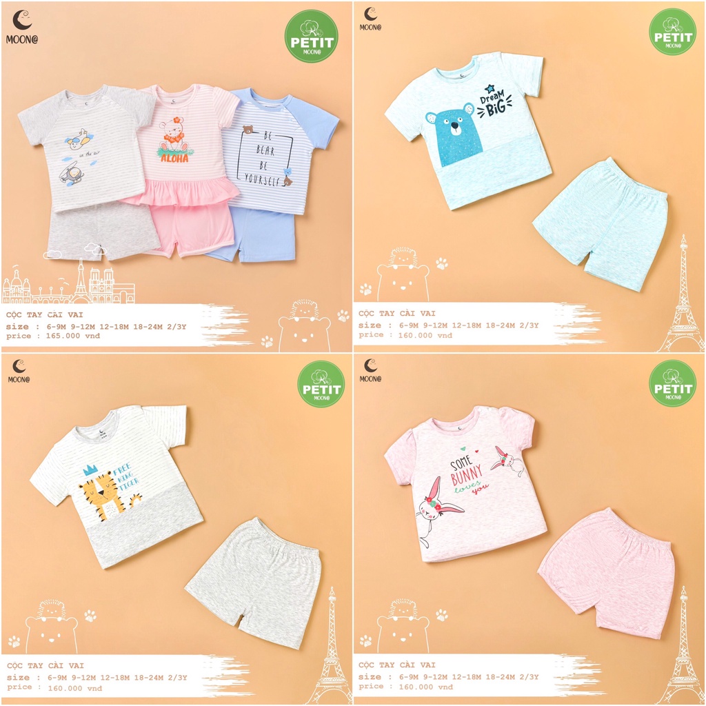 [CHÍNH HÃNG] Bộ cộc tay raglan trẻ em chất petit Moon