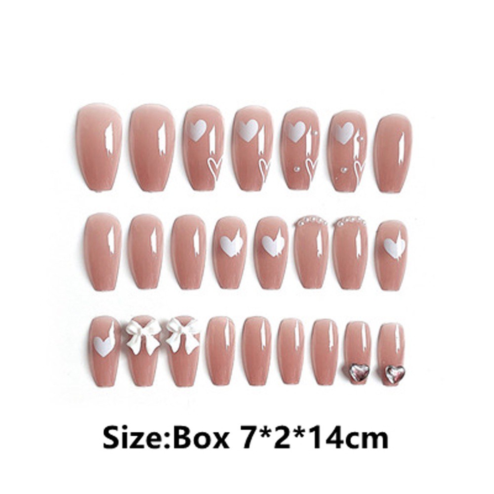 [Hàng mới về] Set 24 móng tay giả họa tiết trái tim thiết kế hợp thời trang xinh xắn