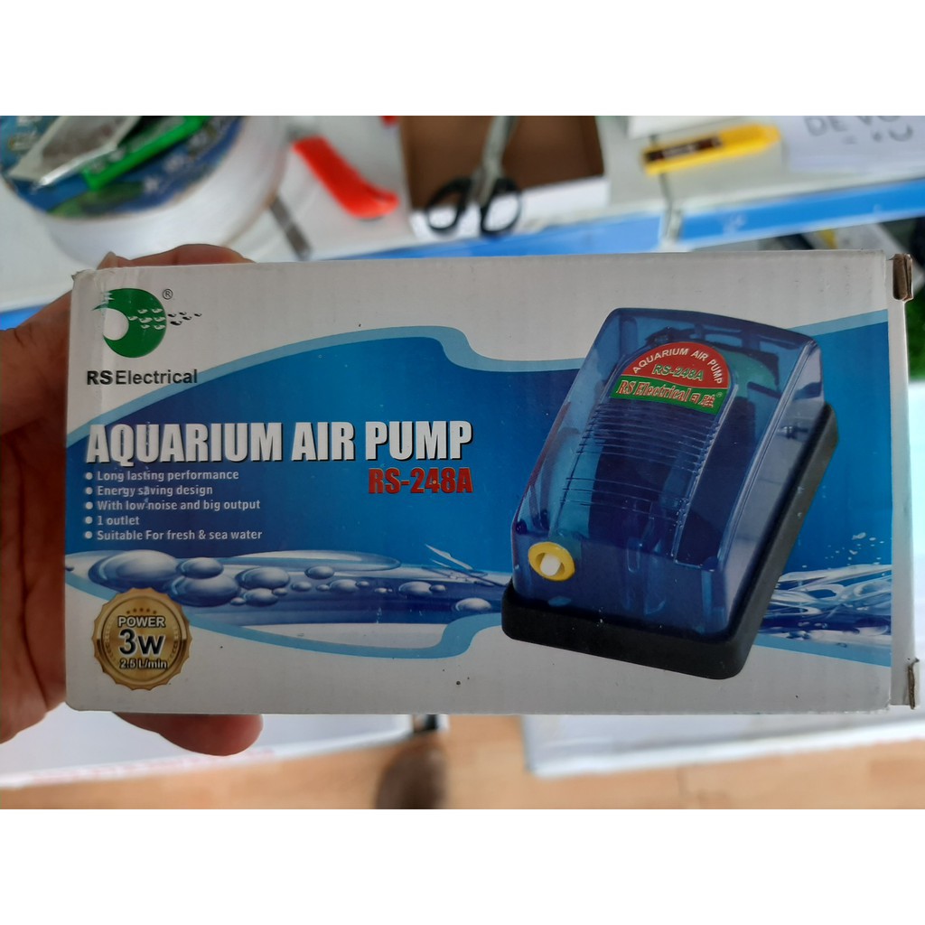 Máy sủi oxy bể cá mini RS 248A /518A 3W 1 vòi, tiết kiệm điện,
