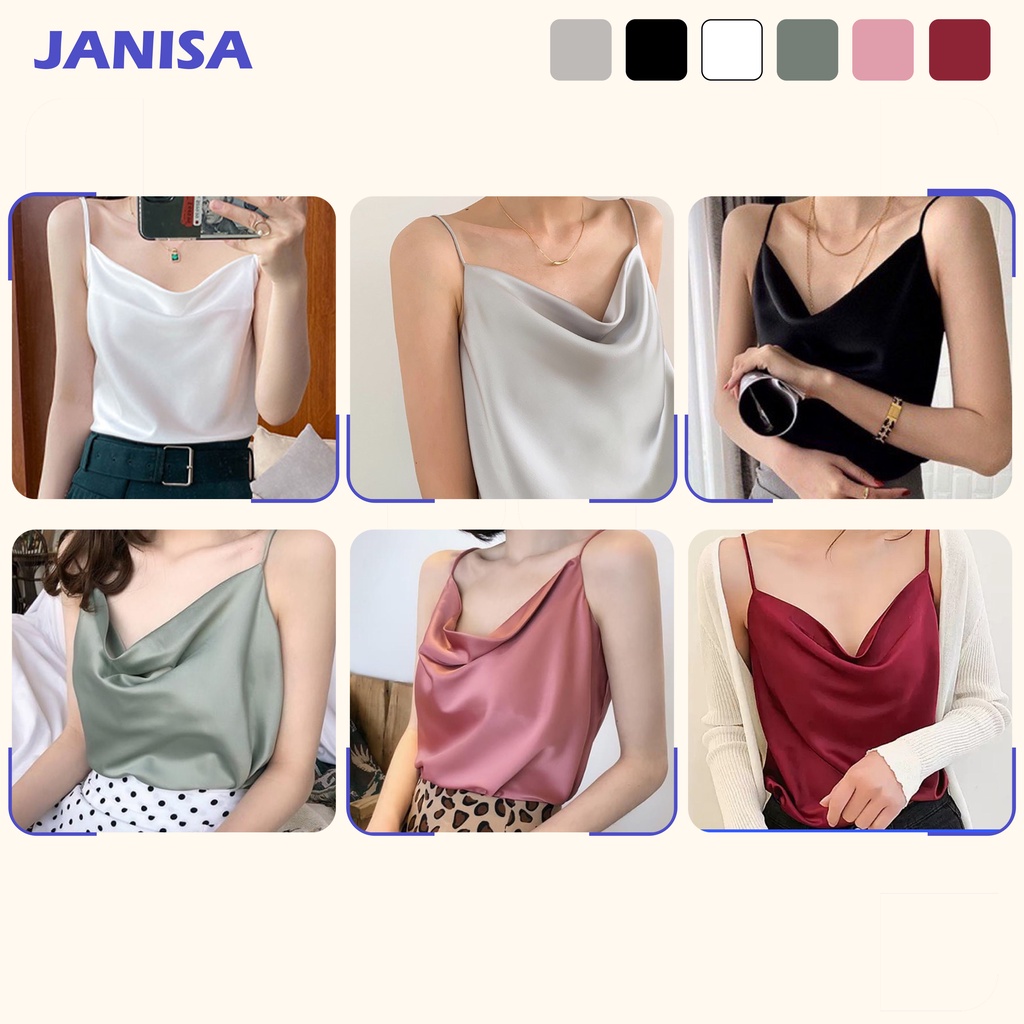 Áo hai dây nữ lụa satin kiểu cổ đổ hàn quốc đẹp dễ thương bigsize JANISA AK03 | BigBuy360 - bigbuy360.vn