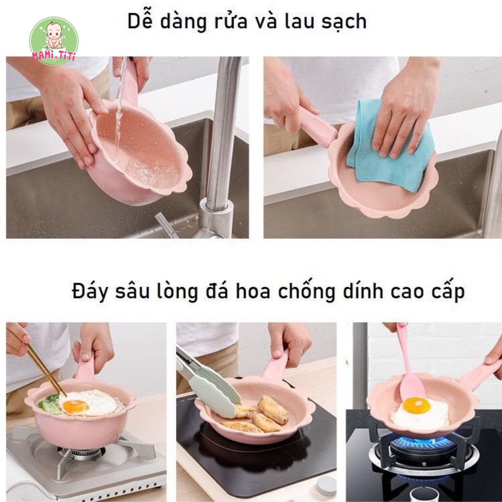 Bộ nồi chảo cho bé ăn dặm hình cánh hoa, Bộ nồi chảo chiên, hấp, xào, rán... cho bé