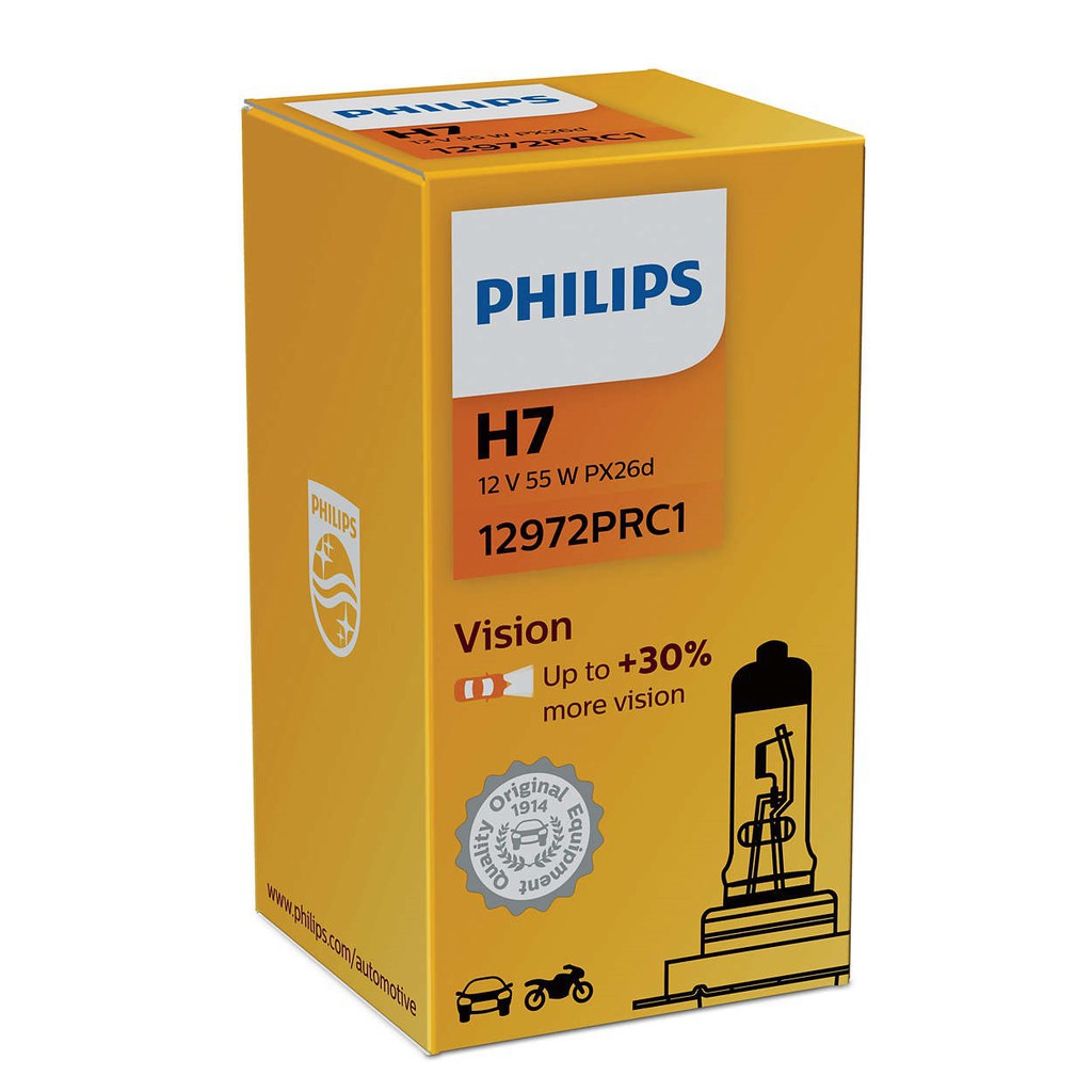 BÓNG ĐÈN Ô TÔ BÓNG ĐÈN XE HƠI PHILIPS chân H7 12972PRC1 12V 55W | PHILIPS PREMIUM VISION H7 12972 12V