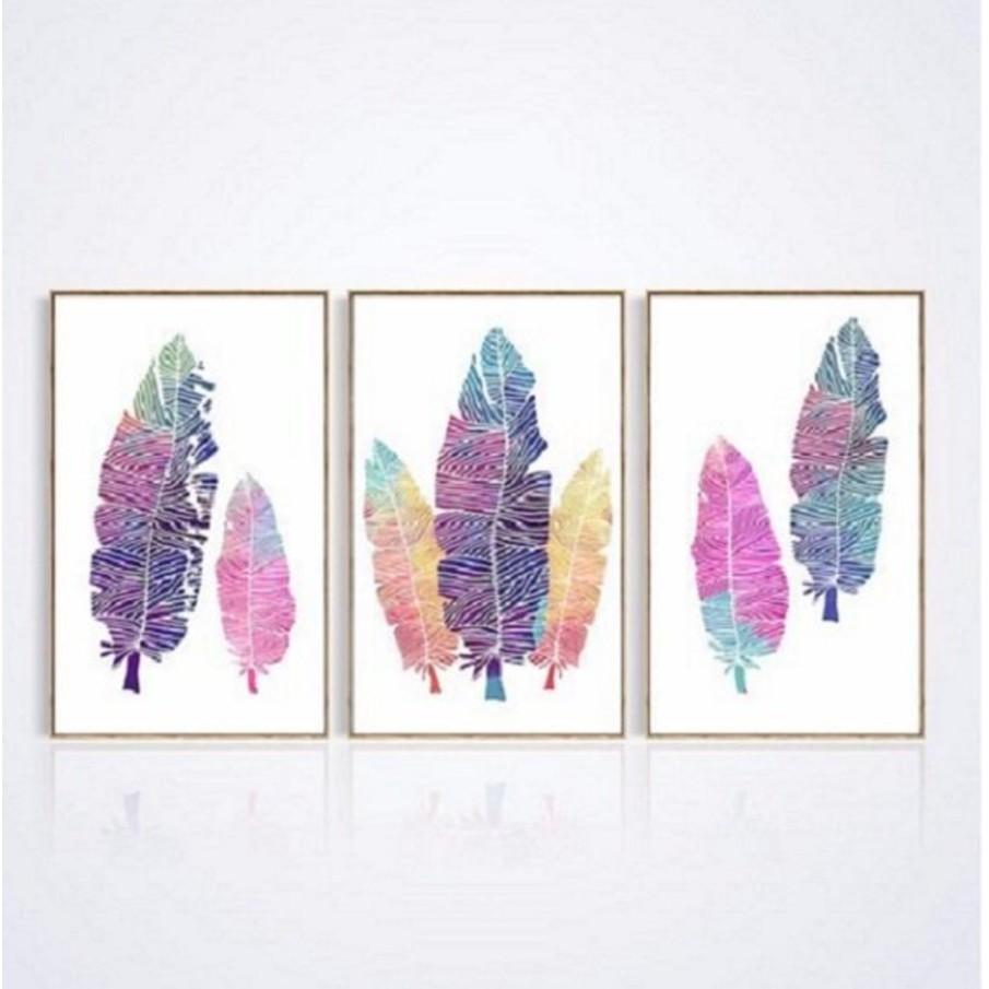 Tranh canvas treo tường Lala Lá Màu Sắc Cách Điệu trang trí phòng khách kèm đinh 3 chân không cần khoan tường