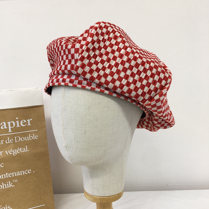 Mũ Nồi Ulzzang Unisex, Nón Beret Họa Tiết Sọc Ca Rô Đen Trắng Cổ Điển Vintage, Phong Cách Hàn Quốc - Iclassy_shoes