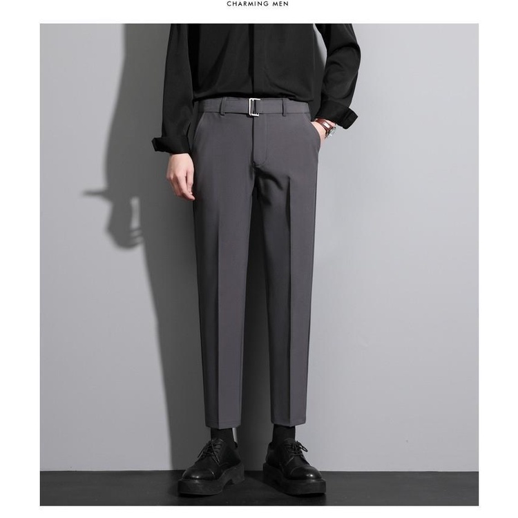 Quần âu nam cạp cao kèm đai thắt lưng Hàn Quốc dáng baggy ống suông, Quần tây nam đen công sở VINTINO QSĐ