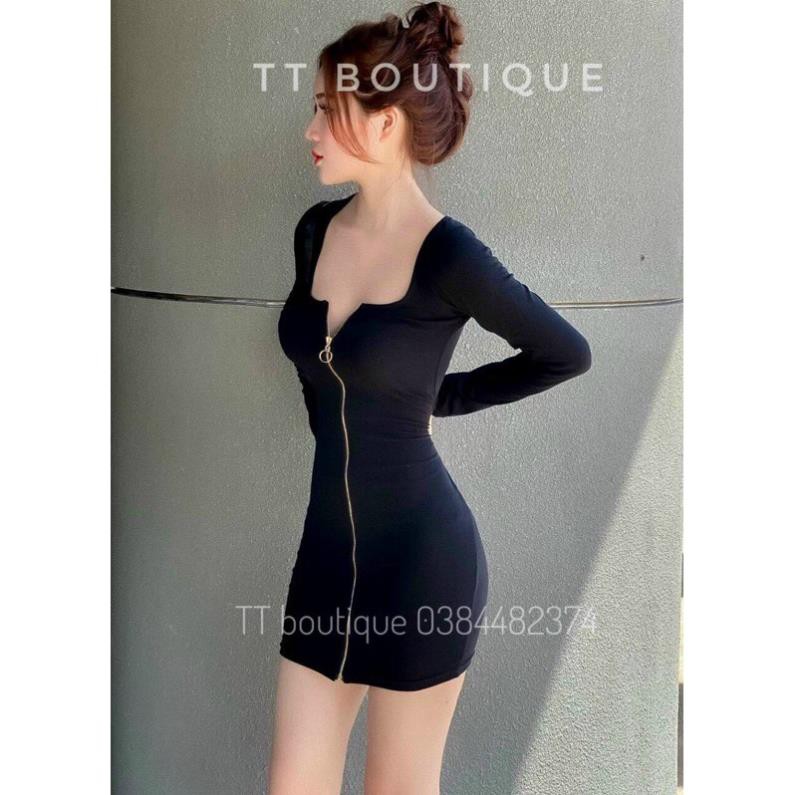 Đầm body khoá dọc thân tay dài sexxy Ảnh thật ⭐ *