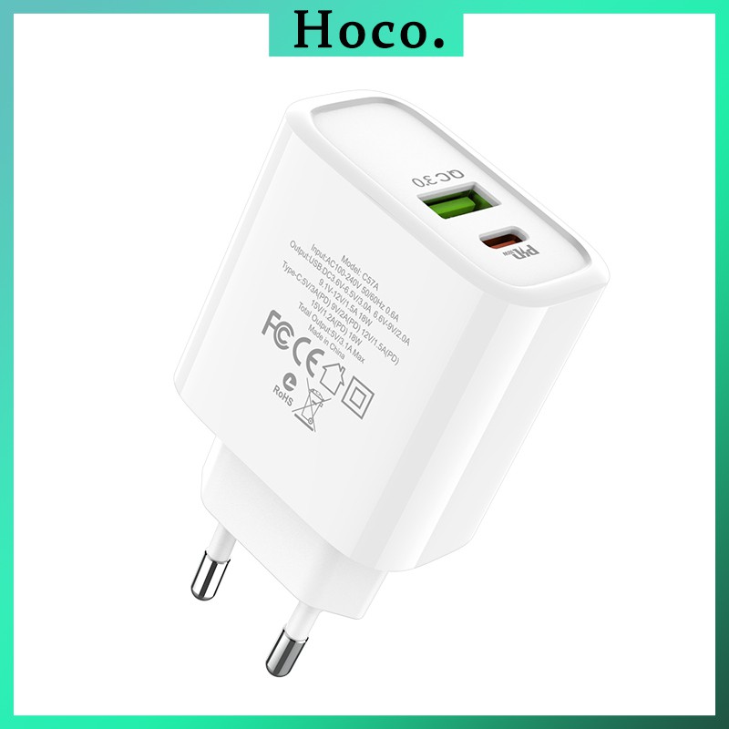 Củ sạc nhanh 2 cổng hoco c57a Cốc Sạc nhanh pd 18w qc 3.0 Cục Sạc chống cháy nổ hoco c57a