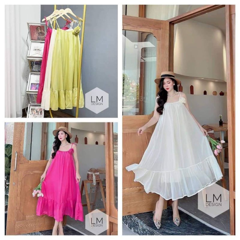 Váy maxi 2 dây cài hoa