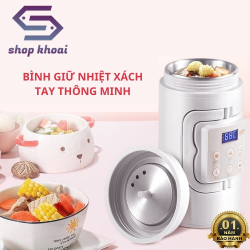 [BH 12 Tháng]Bình Nấu Cháo - Bình Đun Cháo Cho Trẻ - Phích Ủ Cháo Hiển Thị Nhiệt Độ - Quai Cầm Tiện Dụng , Giữ Nhiệt Lâu