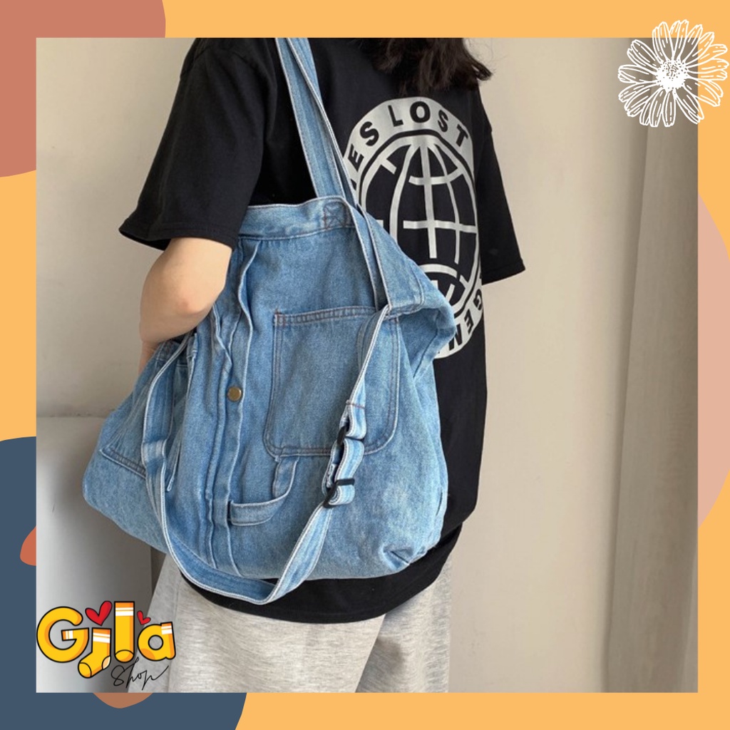Túi jeans denim dạng đeo chéo / quai xách unisex