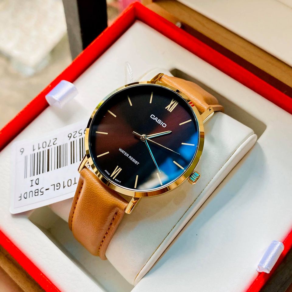 Đồng hồ nam đẹp dây da Casio MTP VT01GL-5B mặt đen chống nước Bảo hành 1 năm Hyma watch
