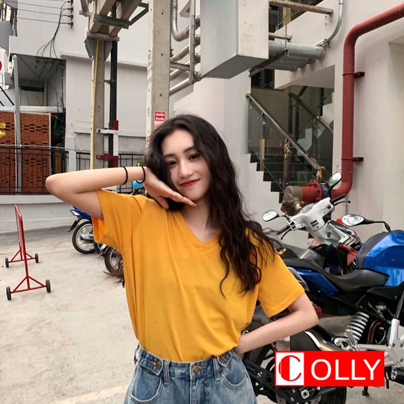 Áo phông giấy cổ tim nhiều màu siêu hot