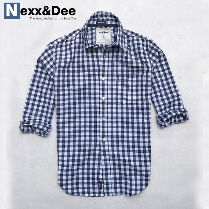Áo sơ mi caro nam kẻ sọc tay dài vải Oxford denim màu trắng công sở cao cấp check shirt Nexx&Dee SM01