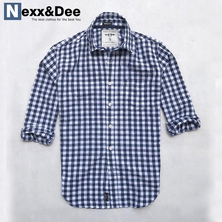 Áo sơ mi caro nam Nexx&amp;Dee tay dài kẻ sọc vải oxford lưới thoáng mát công sở NS03