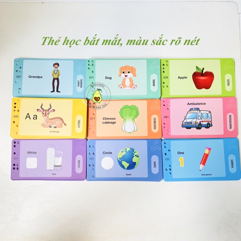 Máy đọc thẻ từ vựng tiếng anh Flashcard 224 từ vựng cho bé - Không Sóng Điện Từ