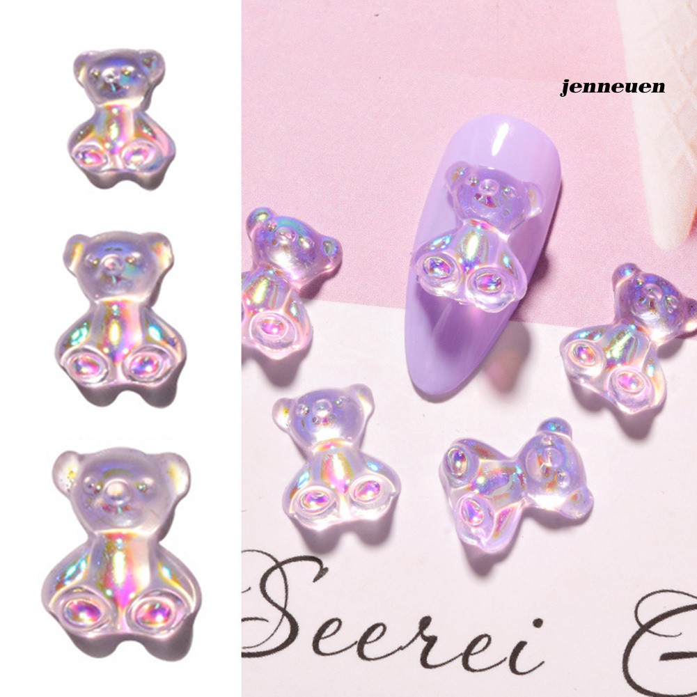 Set 12 Phụ Kiện Đính Móng Tay Hình Gấu 3D Dễ Thương