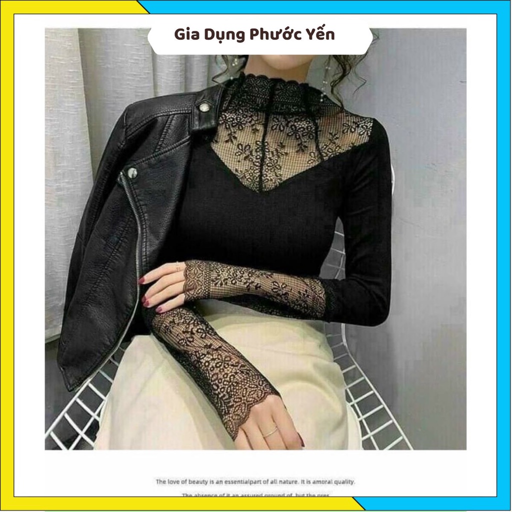 ÁO GIỮ NHIỆT LÓT LÔNG CỔ VÀ TAY REN MÀU ĐEN