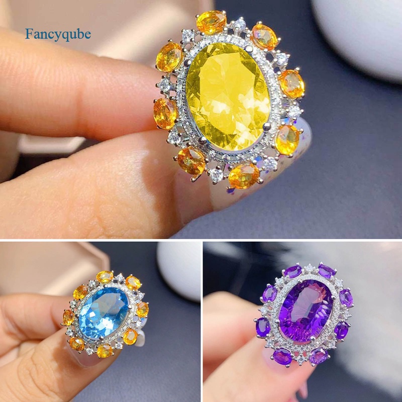 Nhẫn đính đá zircon hình oval phong cách Âu Mỹ sang trọng thời trang cho nữ