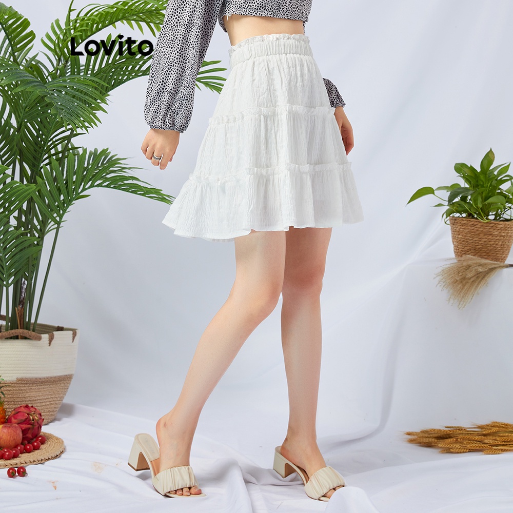 Váy xếp nếp Lovito màu trắng dễ thương L11D31
 | BigBuy360 - bigbuy360.vn