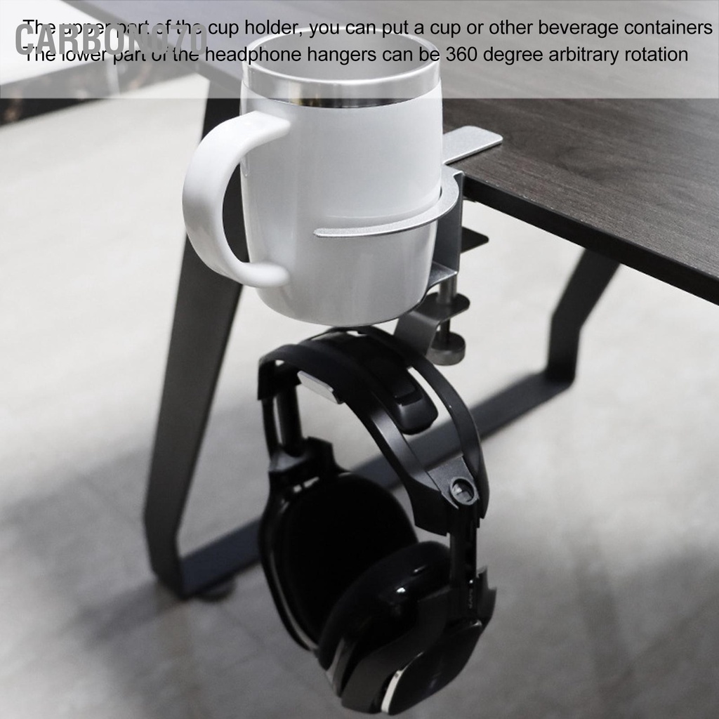 [Hàng Sẵn] Giá Treo Tai Nghe Kèm Đỡ Cốc Nước dưới bàn Đa năng 2 trong 1 Xoay 360 độ【Carbon070】