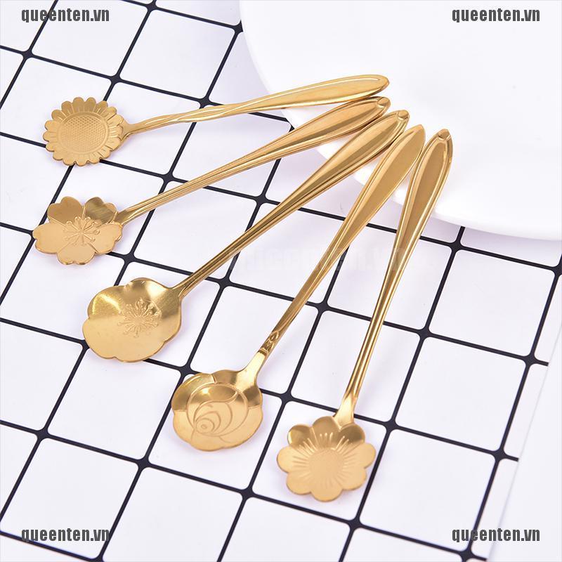 New 1pcs Stainless Steel Teaspoons Flower Shape Dessert Coffee Spoons Tableware QUVN
