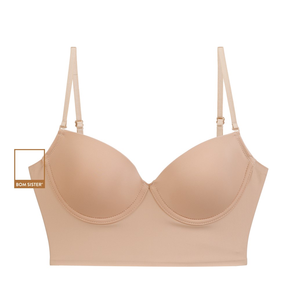 Áo lót mút mỏng có gọng croptop cài sau màu trơn khoét lưng BOM SISTER A7922