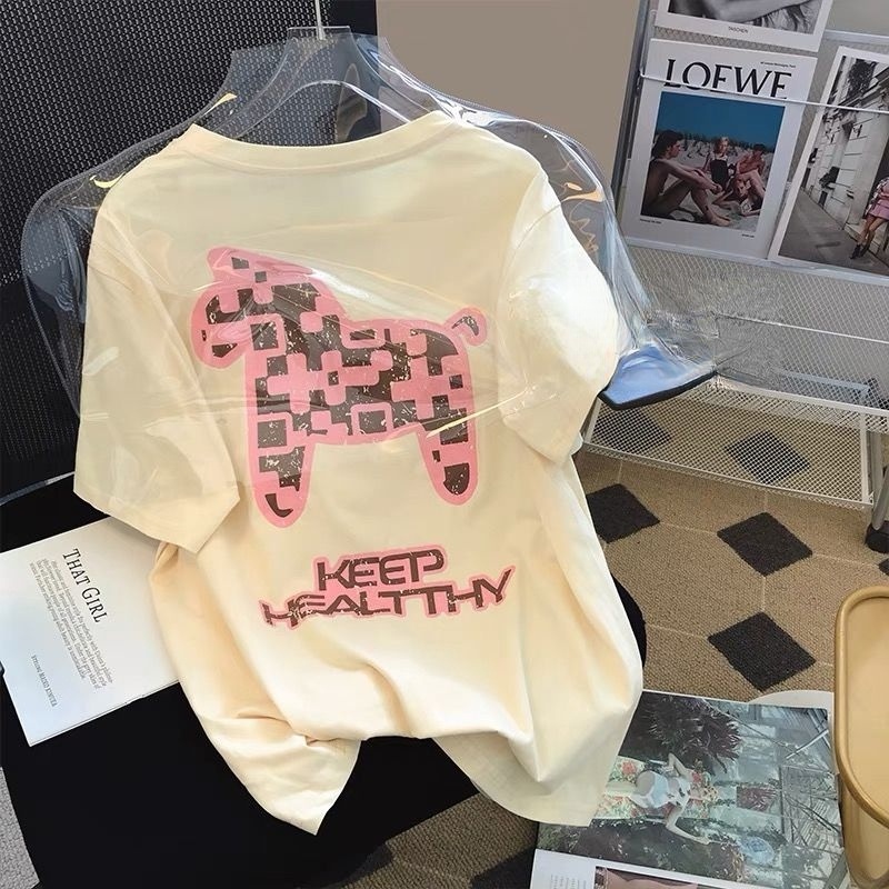 Đầm Thun Tay Ngắn Dáng Rộng In Chữ Thời Trang Mùa Hè Hàng Mới Phong Cách Hàn Quốc Cho Nữ