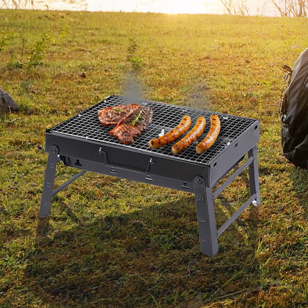 HomeBase SPRING Bếp BBQ di động có thể gấp bằng thép W43xD29xH24 màu đen