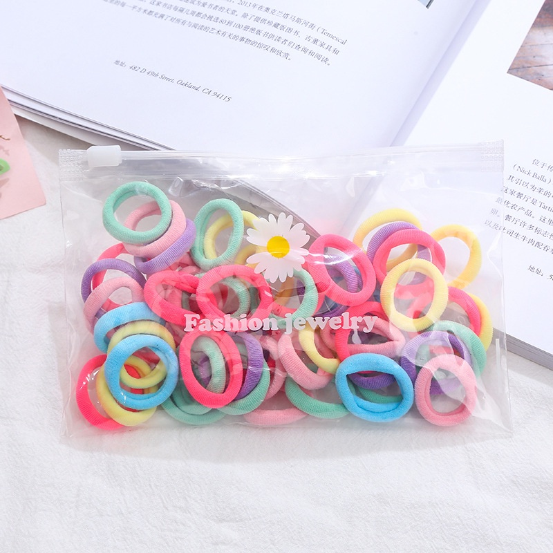 Set 50 Dây Buộc Tóc Co Giãn Nhiều Màu Sắc Phong Cách Hàn Quốc Cho Bé