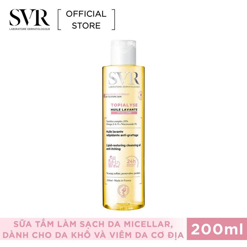 Sữa tắm dưỡng ẩm SVR TOPIALYSE Huile Lavante Micellaire 200ml [Nhập Khẩu Chính Hãng]