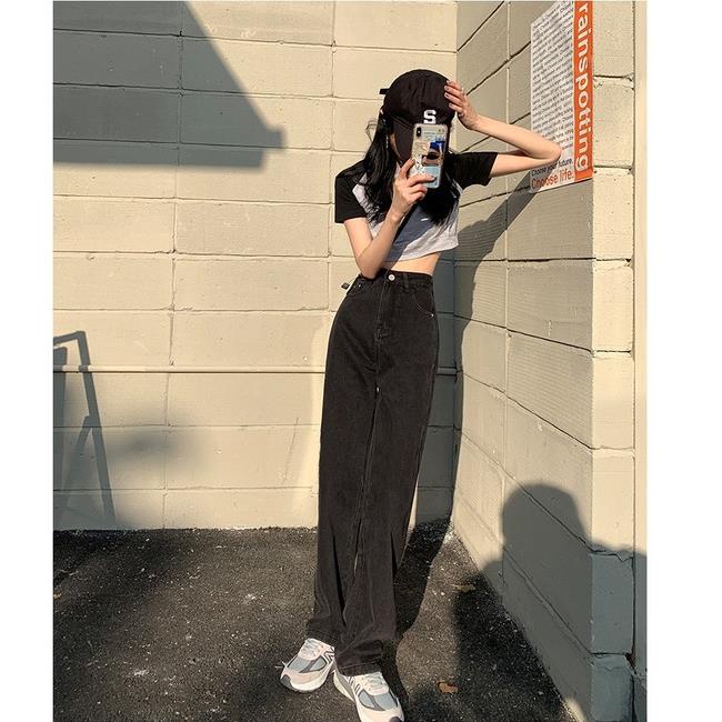 Quần Jean Ống Suông Hàng Đẹp Quần Jean Ống Rộng màu đen trơn cơ bản cạp lưng cao thương hiệu Aldore MSC8