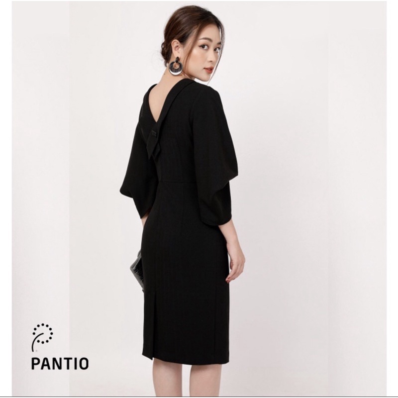 Pantio newtag đầm đen tay xếp xoè nguyên tag M/L