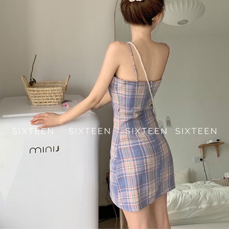 Đầm Nữ, Váy Nữ 2 Dây, Váy Kẻ Caro Phong Cách Hàn Quốc SIXTEEN. | BigBuy360 - bigbuy360.vn