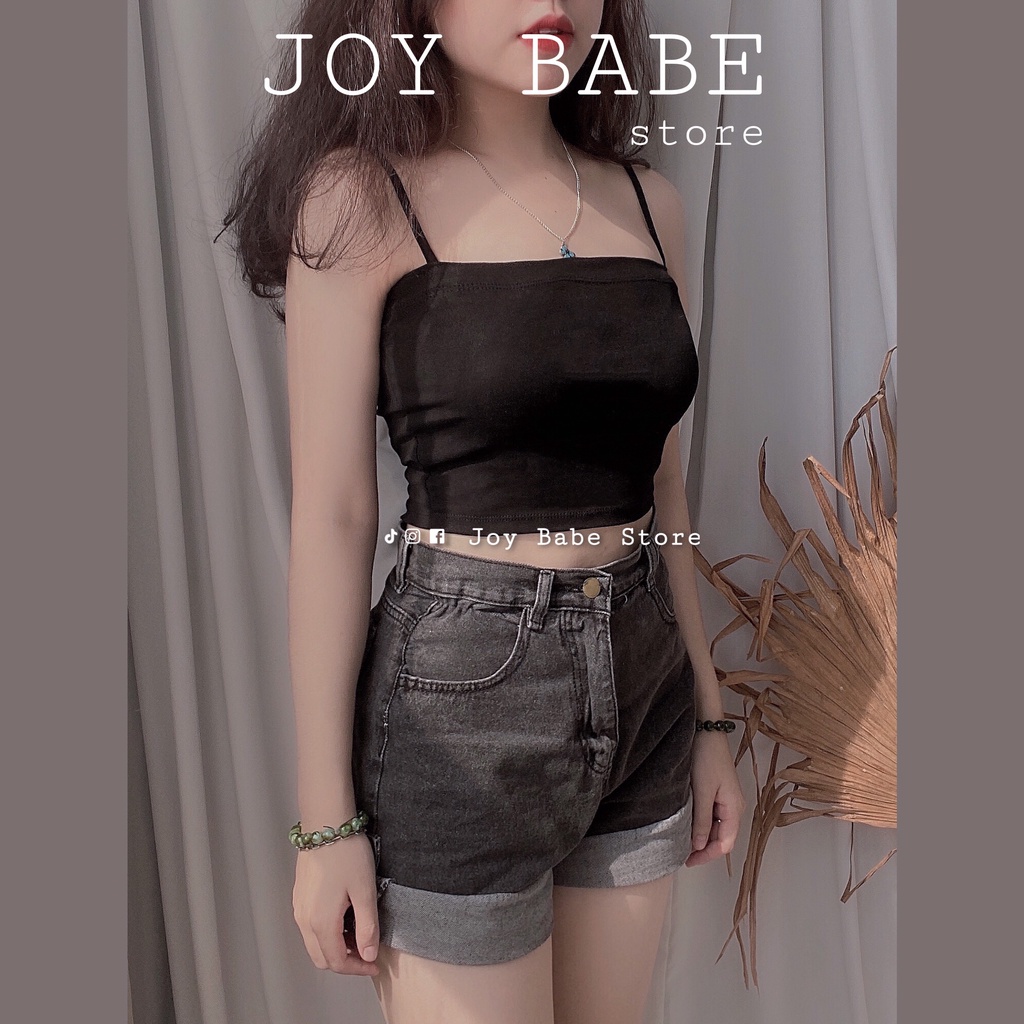 Áo 2 dây croptop kiểu basic JOY BABE 🧡 thun xịn hack dáng, áo hai dây nữ trơn form ôm body màu trắng đen nude CROH 1