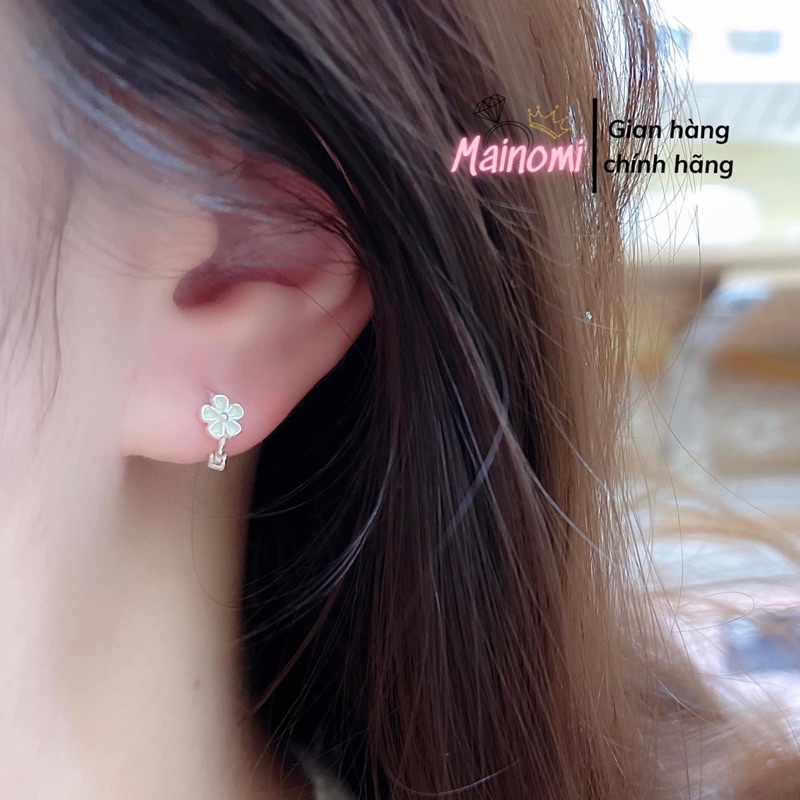 Bông tai hoa bạc trẻ em siêu xinh, dáng tròn chốt bấm bật Mainomi Shop Bạc Xinh
