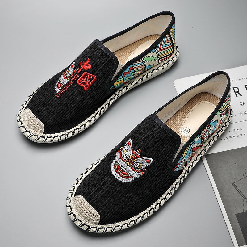 Giày Lười canvas Thêu Họa Tiết Thổ Cẩm Thời Trang Cho Nam
