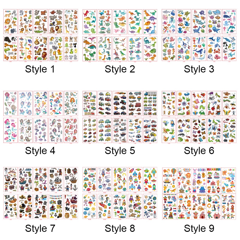 Bộ 10 Tấm Hình Xăm Dán Tạm Thời Chống Nước Nhiều Hình Dạng Độc Đáo Cho Bé