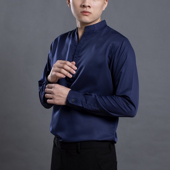 Áo sơ mi nam cổ trụ vải lụa LADOS - 18045 chất mềm mịn form chuẩn phong cách Hàn Quốc | BigBuy360 - bigbuy360.vn