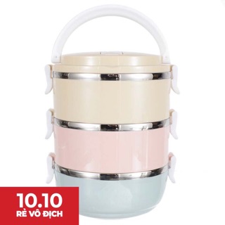Hộp Đựng Thức Ăn, Hộp Mang Cơm : 3 Tầng, Nhiều Màu Sắc, Lõi INox Giữ Nhiệt Tốt.