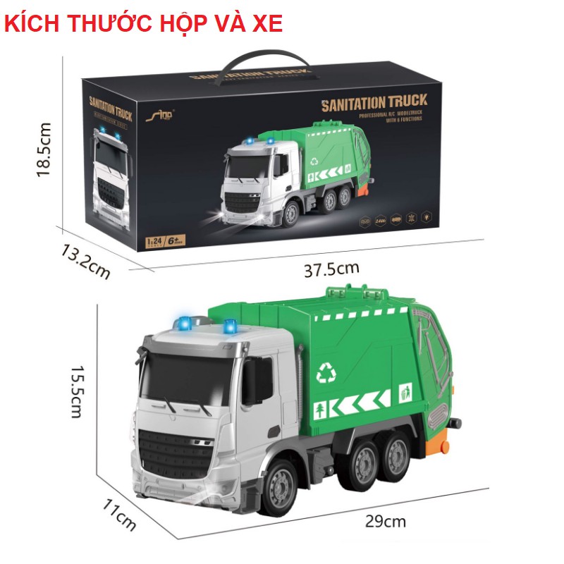 Mô hình xe rác điều khiển từ xa đồ chơi trẻ em xe ô tô bằng nhựa sử dụng pin sạc có đèn sáng