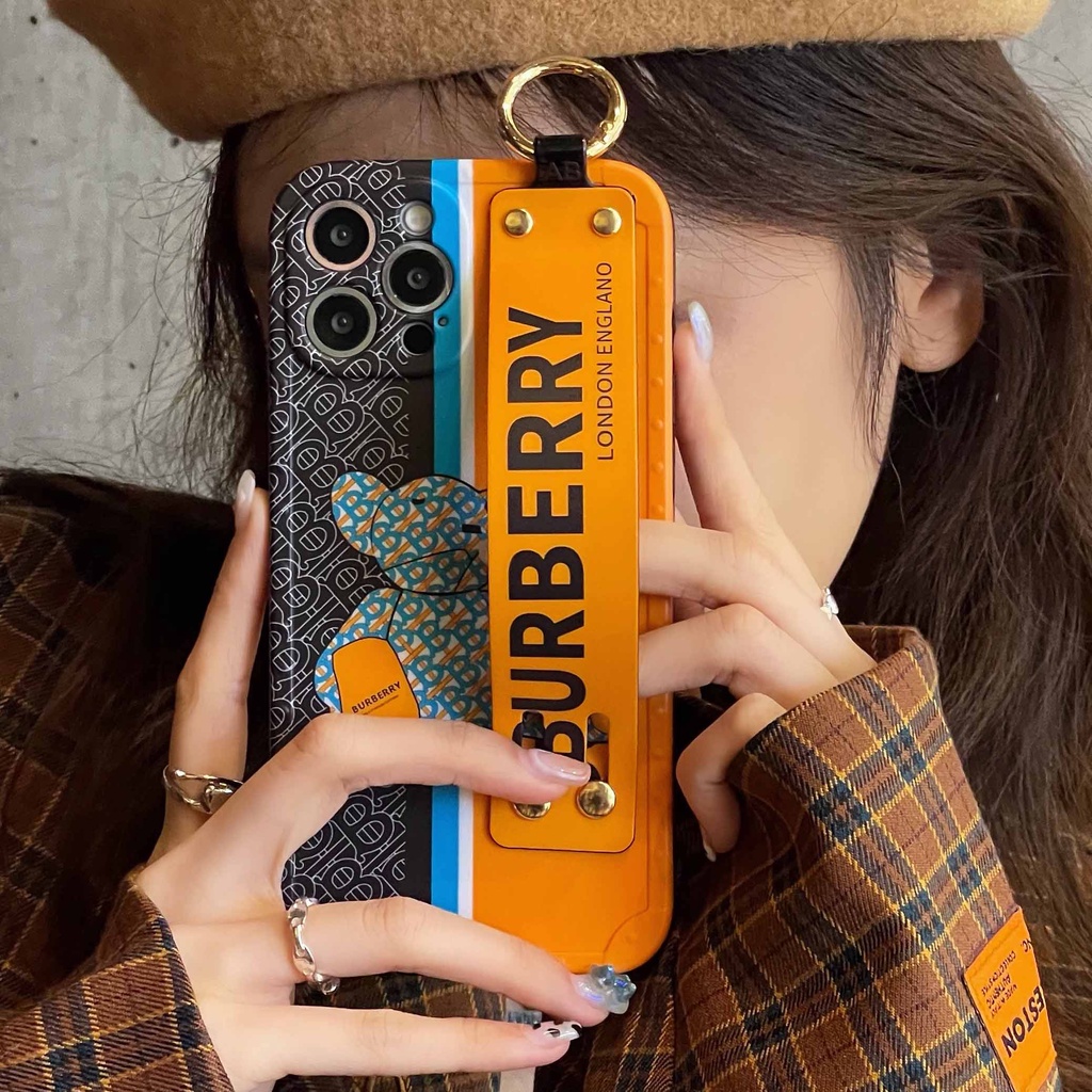 Ốp Điện Thoại In Hình Gấu Dễ Thương Có Dây Đeo Cổ Tay Chống Rơi Cho iPhone 14 13pro max 12pro 11promax 11