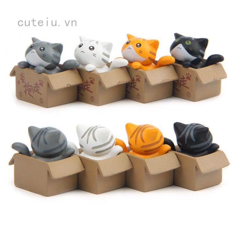 Set 1 chi tiết chú mèo trong thùng carton nhỏ nhắn xinh xắn trang trí đa dụng