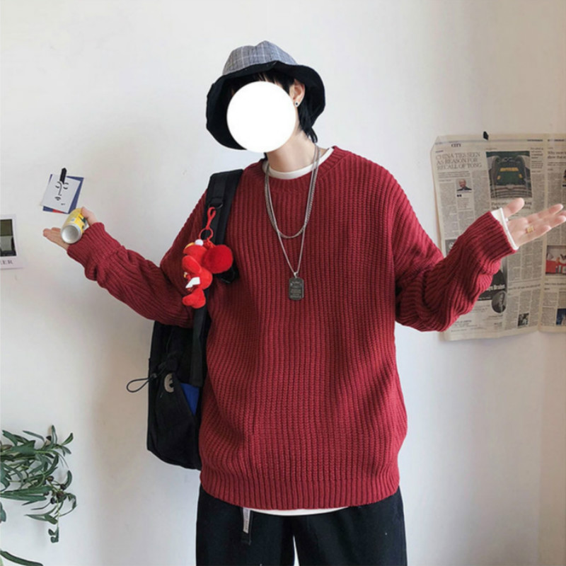 Áo Sweater nam dáng rộng thời trang cá tính dành cho áo dài tay round áo len simple korean style retro for men