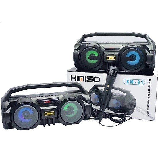 Loa Bluetooth Kimiso KM-S1, - 2 Bass Cực Mạnh, Tặng 1 Micro Có Dây Hát Karaoke