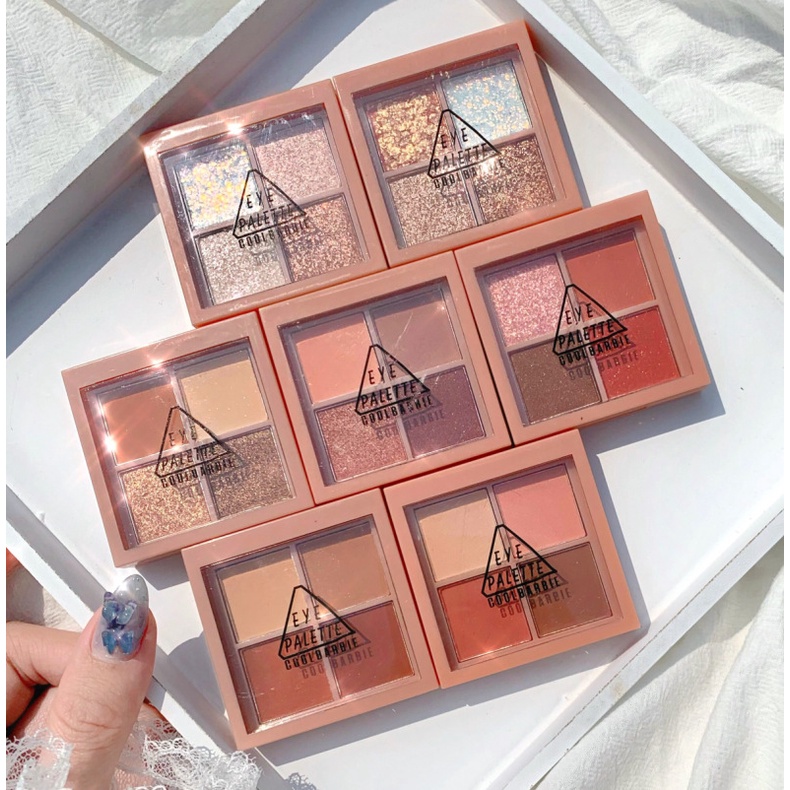 Bảng Phấn Mắt Coolbabie 4 Màu Tông Lì / Nhũ Ngọc Trai Trang Điểm Mặt