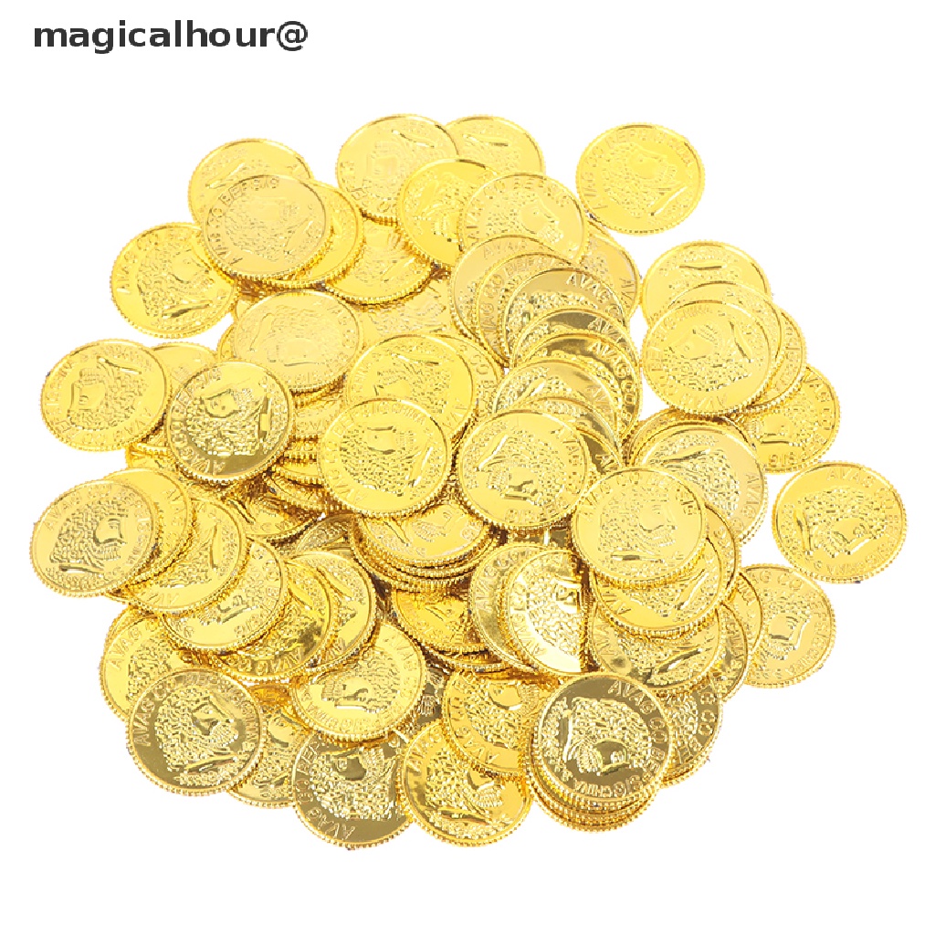 Túi 100 đồng xu cướp biển giả màu vàng sáng bằng nhựa dành cho chơi game tiệc tùng mới